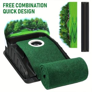HUAEN GOLF ACCELERATOR PRO - Indoor Golf Putting Mat with Auto-Ball Return & Behind-the-Hole Ball Collector - Putter Alignment Guides at 3, 5 & 7 Feet