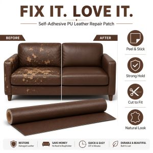 1 Roll Self-Adhesive Leather Repair Patches, Multicolor Leather Sofa Repair, Car Seat Damage Repair Stickers, Thickened Wear-Resistant And Freely Cuttable, Self-Adhesive Backing Suitable for Leather Sofas, Chairs, Headboards