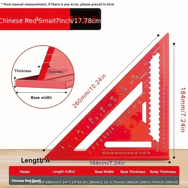 Precision Woodworking Square - Red Triangle Ruler with Serrated Edge for Accurate Measurement, Home Improvement And Design Projects, Ideal Woodworking Tool Random Color - Image 8