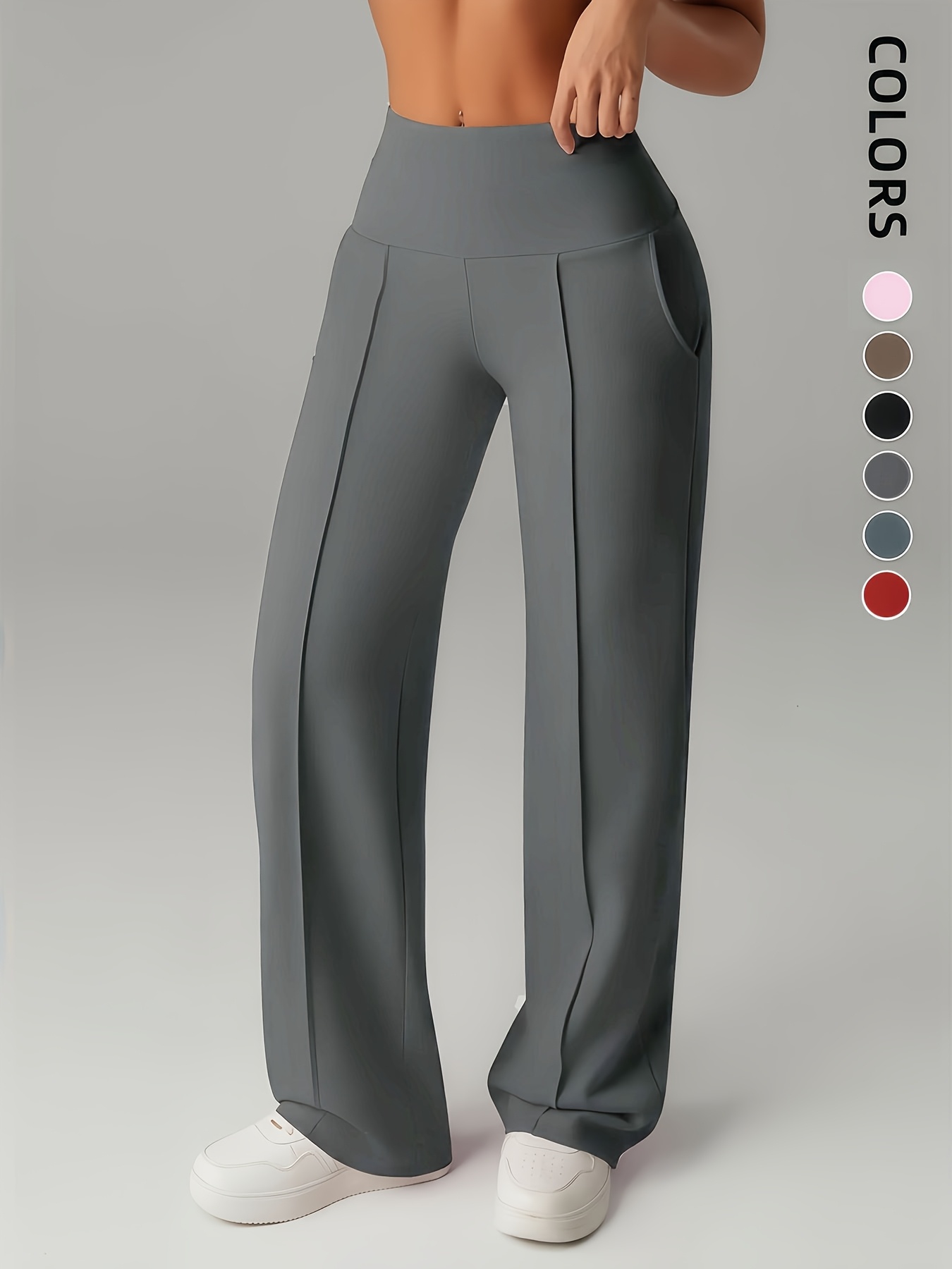 Women'S Leggings, 1pc Straight Wide-Leg Pants, Athletic Quick-Dry Yoga Pants with Pockets, Commuter-Friendly Yoga Trousers, Stretch Athletic Pants High-Waist Leggings, Slight Flared Skinny Pants - Image 10
