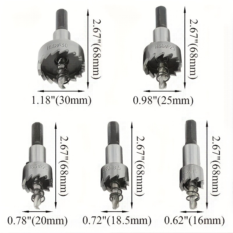5pcs HSS Drill Bit Set with Tips | 16/18.5/20/25/30mm for Metal Wood, Bright End, Slow Spiral Flute, Triangle Shank, BUFF STACK FULL - Image 6