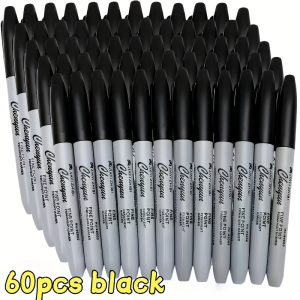 60pcs/110pcs Large Capacity Fine Tip Black Permanent Markers, Quick-Drying And, 1 Mm, Black Ink, Smooth Writing, Suitable for School Supplies, Office Use, And Gift Wrapping Markers, for Ages 14 And Up, Christmas | Halloween | Holiday Gifts