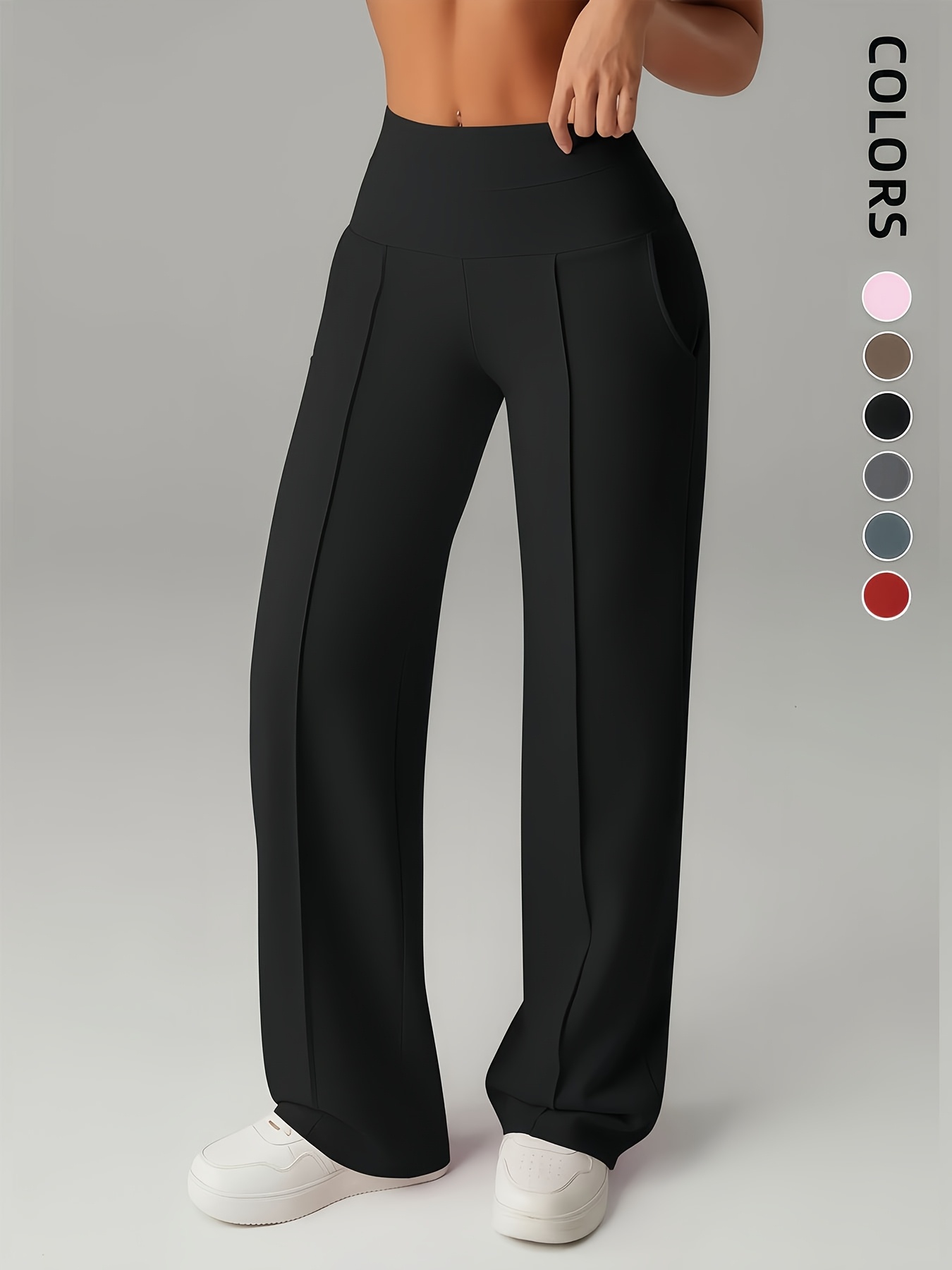 Women'S Leggings, 1pc Straight Wide-Leg Pants, Athletic Quick-Dry Yoga Pants with Pockets, Commuter-Friendly Yoga Trousers, Stretch Athletic Pants High-Waist Leggings, Slight Flared Skinny Pants - Image 7