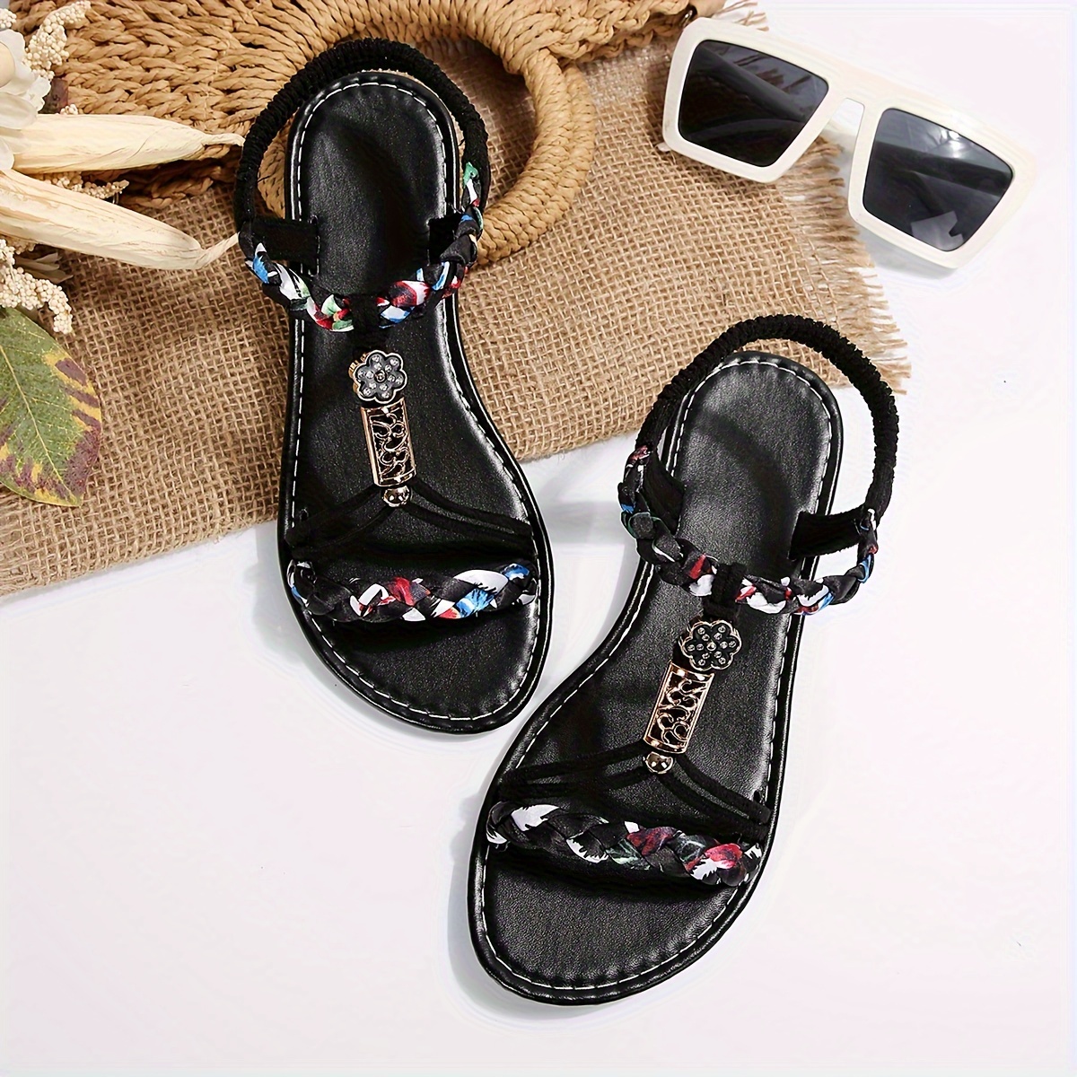 Women's Braided Sandals - Elastic Strap Slip On Lightweight Beach Shoes, Comfort Non-slip - For Women - Suitable for Summer, Beach & Vacation - Perfect Gift for Women - Image 8