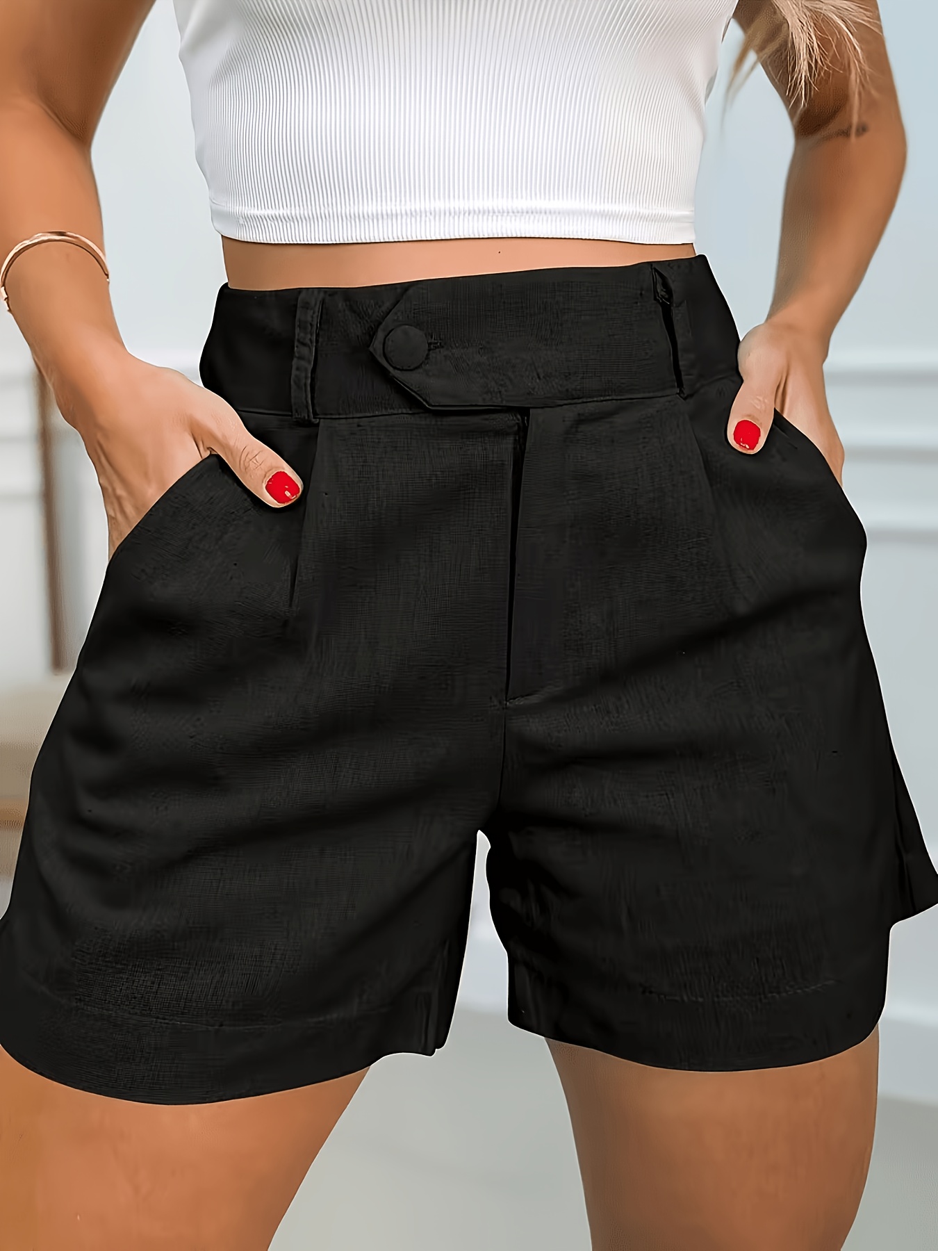 Elegant Solid Color Women'S Shorts | Commuter Shorts For Spring/Summer/Fall Season