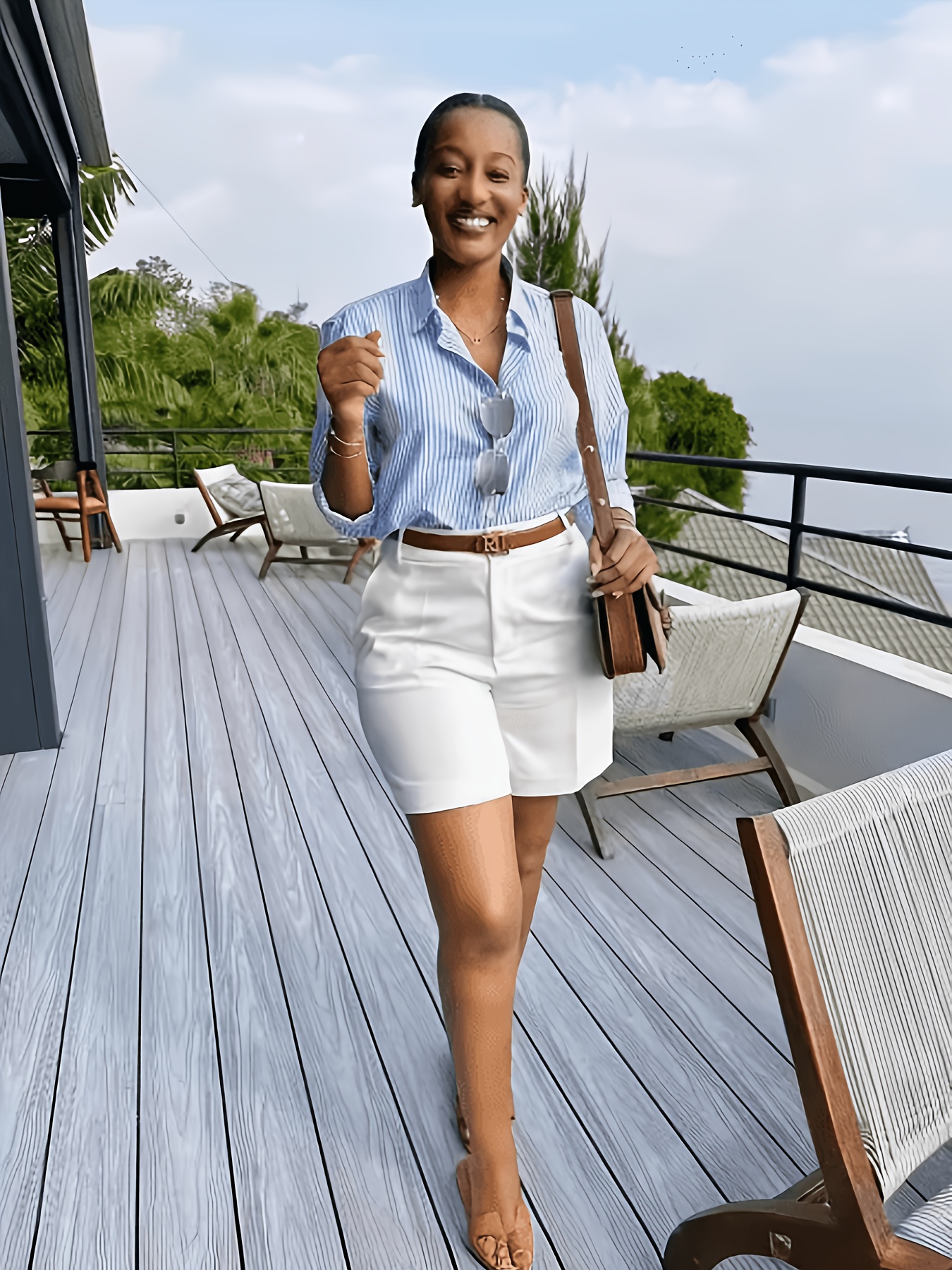 Directional, Solid-color Casual White-collar Work Shorts, Without a Belt - Image 2