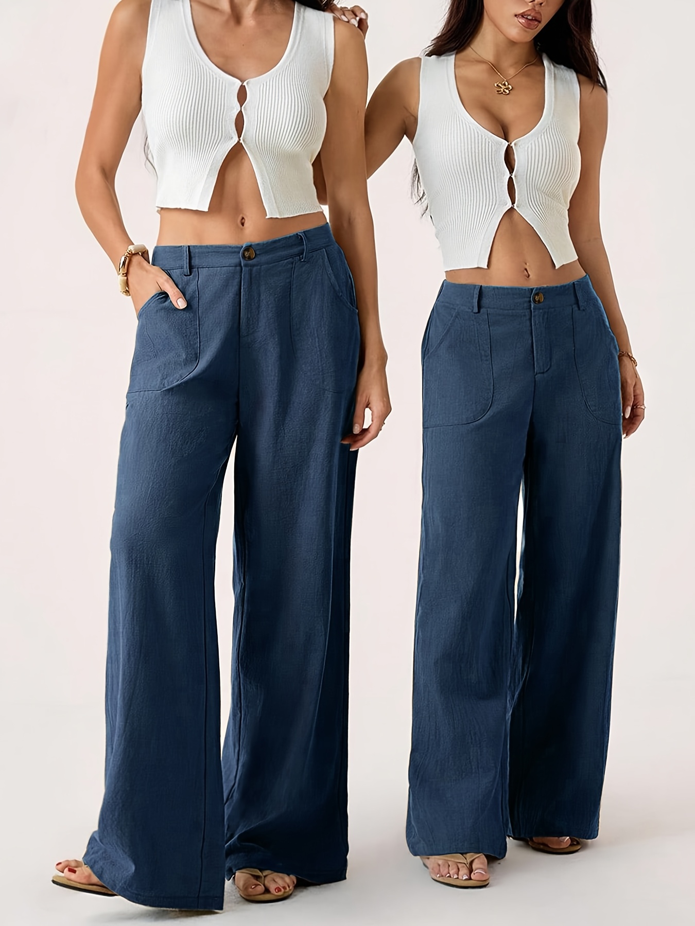 Linen Wide Leg Pants Women's High Waisted Summer Trousers, French Vintage Breathable Loose Casual Pants for Vacation - Image 7