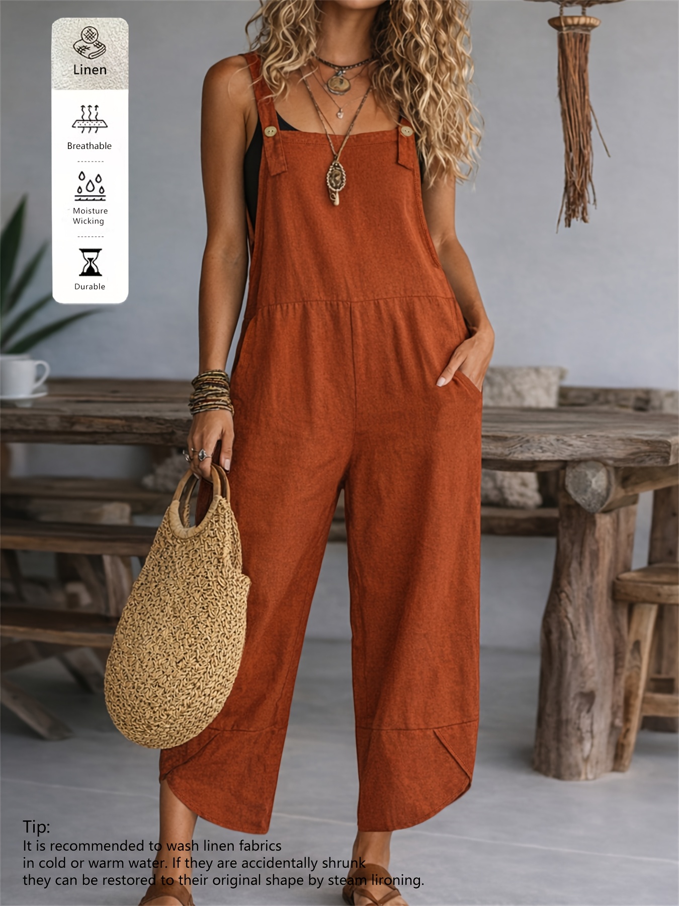 Women's Casual Fashion Solid Color Loose Wide-Leg Overalls - Image 6
