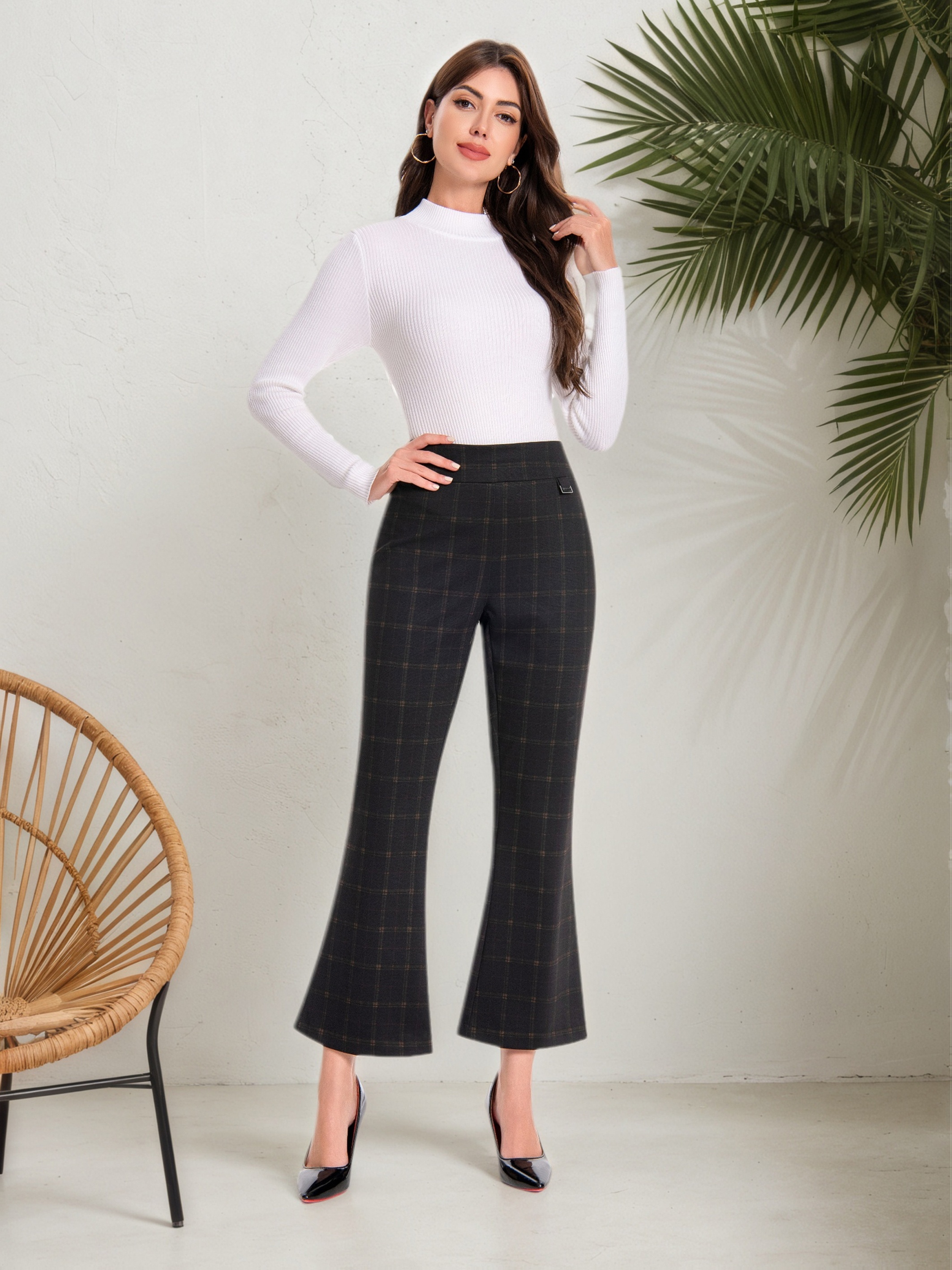Women Pull On Waistband Bootcut Dress Pants With During Print Ponte Fashion Patten Flare Leg Pant - Image 8