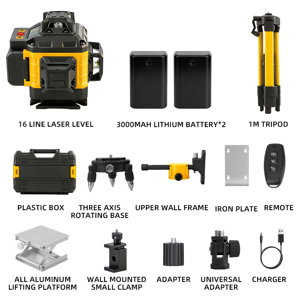Professional 16-Line Laser Level 360 Self Leveling, 2x 3000mAh Batteries | Remote | Laser Level with 39"Adjustable Tripod, Lazer Leveler Tool for Picture Hanging, Construction, Tile, Renovation, Wall Floor Alignment,laser Level with Tripod - Image 6