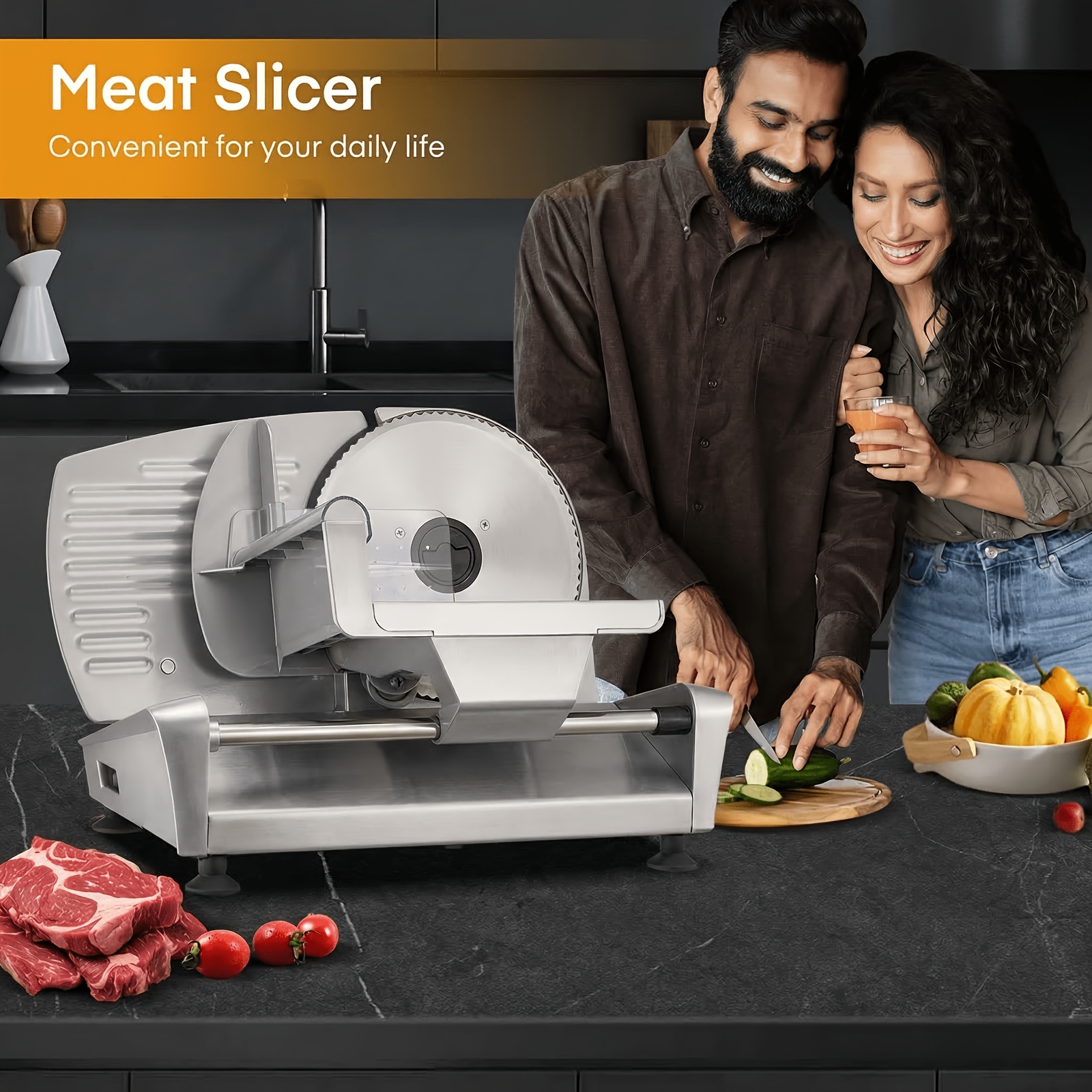 250W Electric Food Slicer For Home, Stainless Steel Meat Cutter With 3 Blades & 0-15mm Adjustable Thickness - Perfect For Deli Meat, Bread, Cheese, Fruit & Vegetable - Image 4