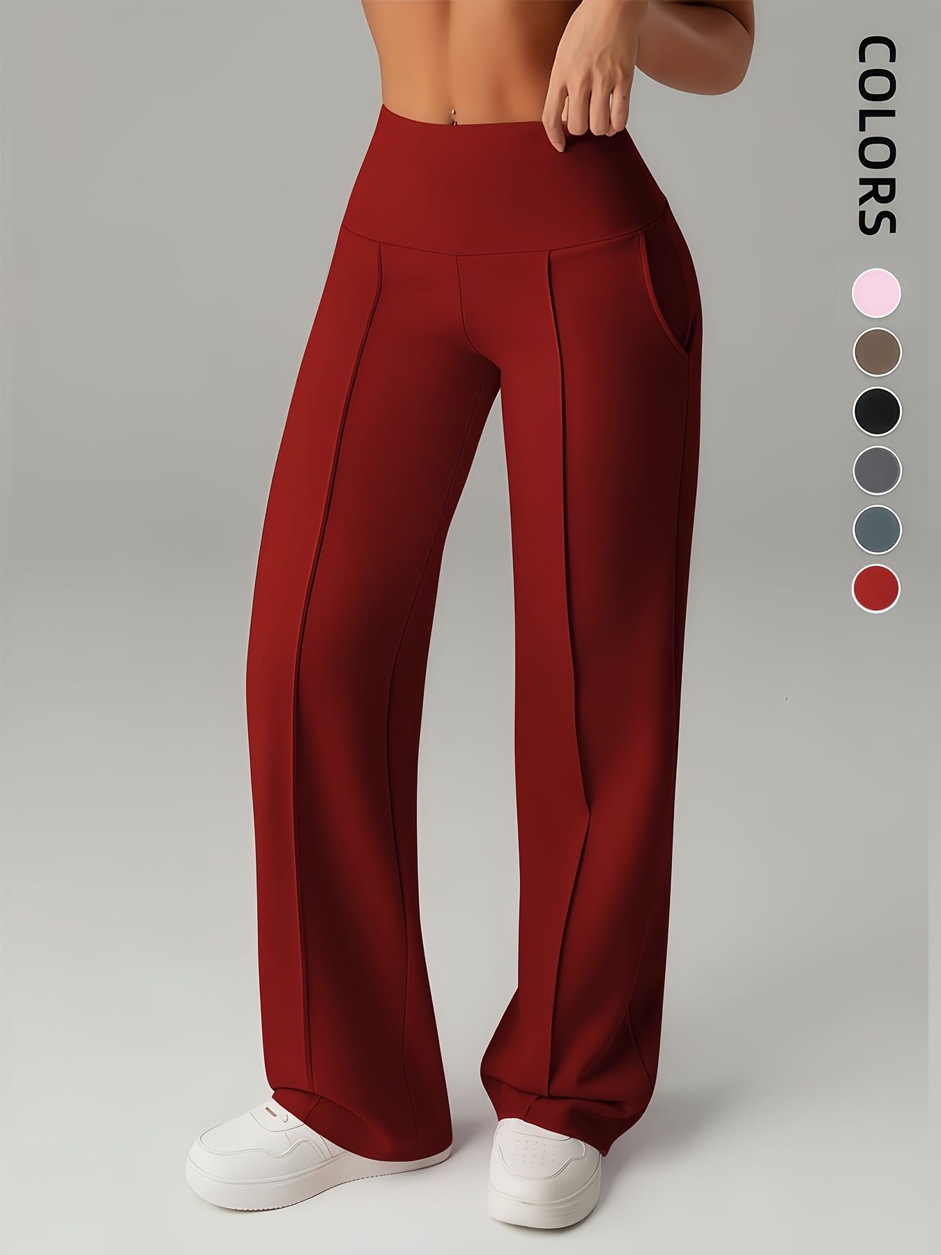 Women'S Leggings, 1pc Straight Wide-Leg Pants, Athletic Quick-Dry Yoga Pants with Pockets, Commuter-Friendly Yoga Trousers, Stretch Athletic Pants High-Waist Leggings, Slight Flared Skinny Pants - Image 8