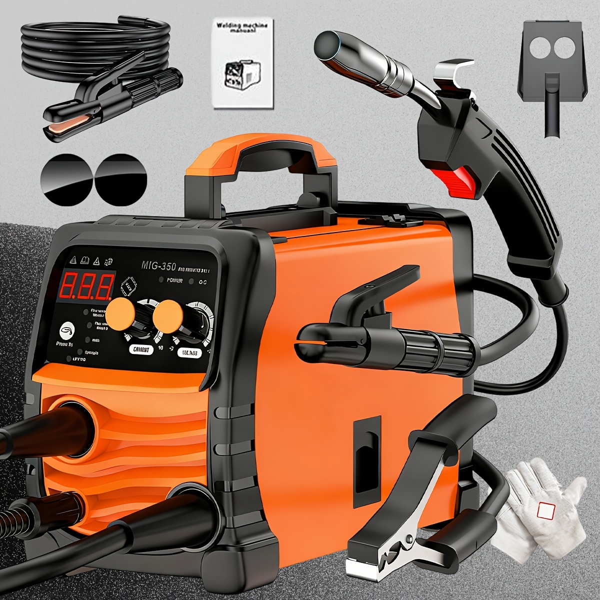 MIG-350/MIG-250 3 In 1 Welding Machine, 110V 60Hz 105A Gasless MIG/Stick ARC Welder With Orange Rubber Case, Complete Starter Kit Include Welding Wire, Rods, Mask Gloves, Portable Welder For Beginners Home Industrial Repair