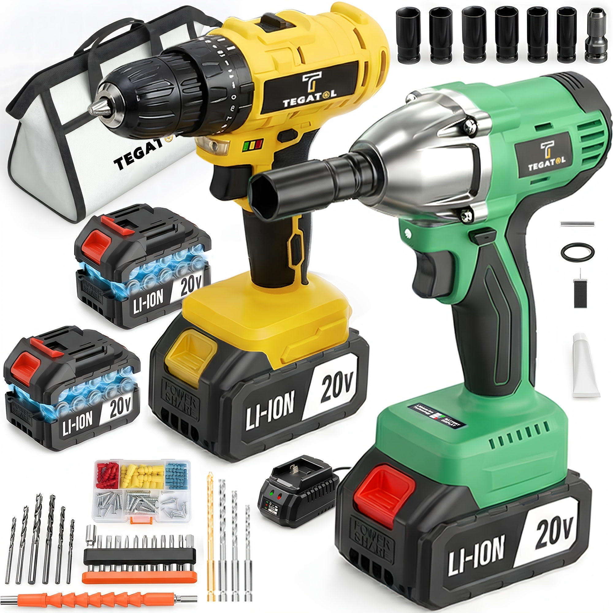 All-in-One 20V Brushless Power Tool Kit For Home - 4 Cordless Tools With 3 Batteries, Impact Wrench & Hammer Drill, Angle Grinder, Electric Drill, Combo For Renovation - Image 8