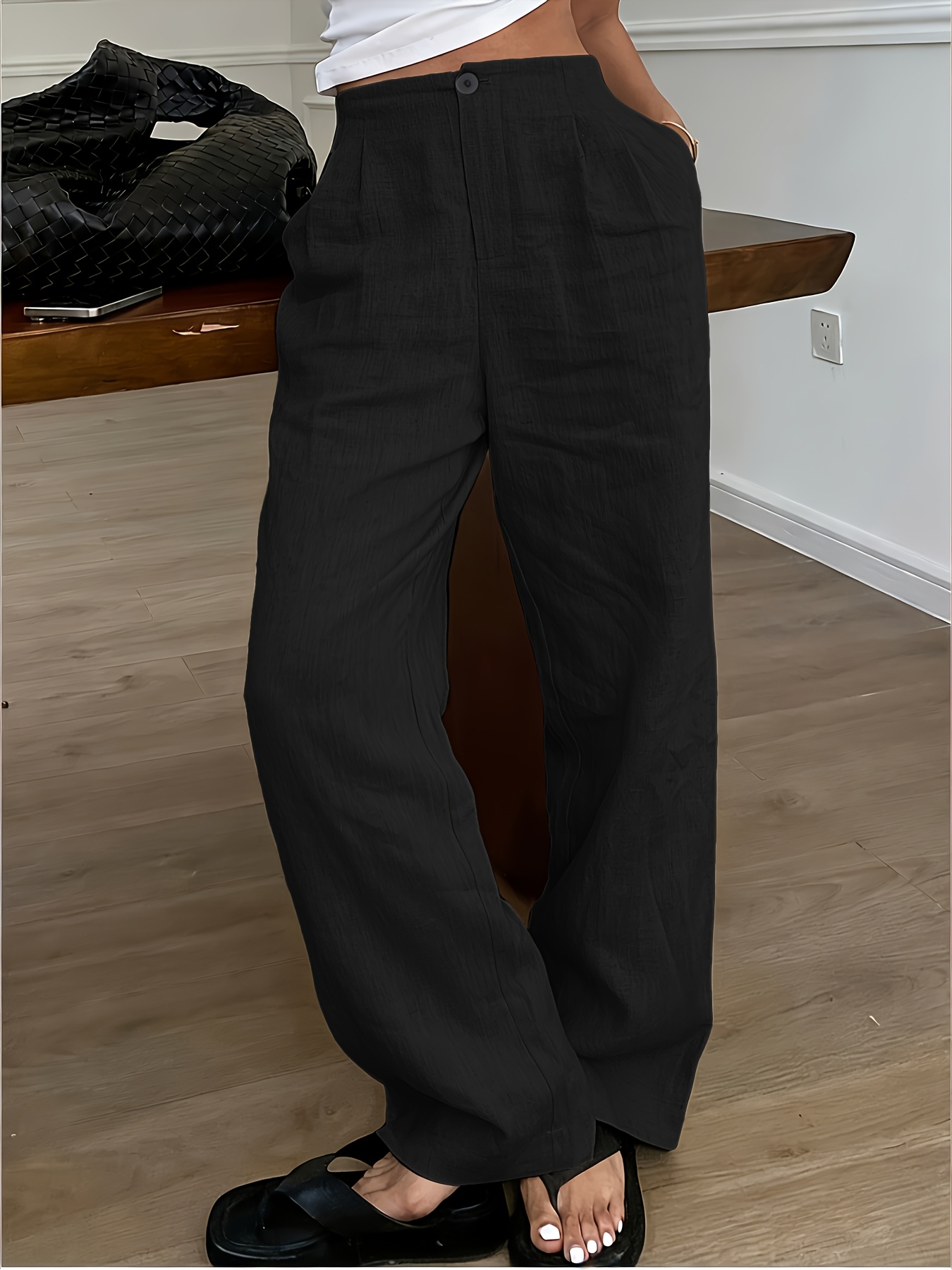 2026 Spring/Summer New Vacation Style Women's High-Waisted Pants / Business Casual Vacation Wide-Leg Pants, Loose Fit Summer New Linen LL168 - Image 2