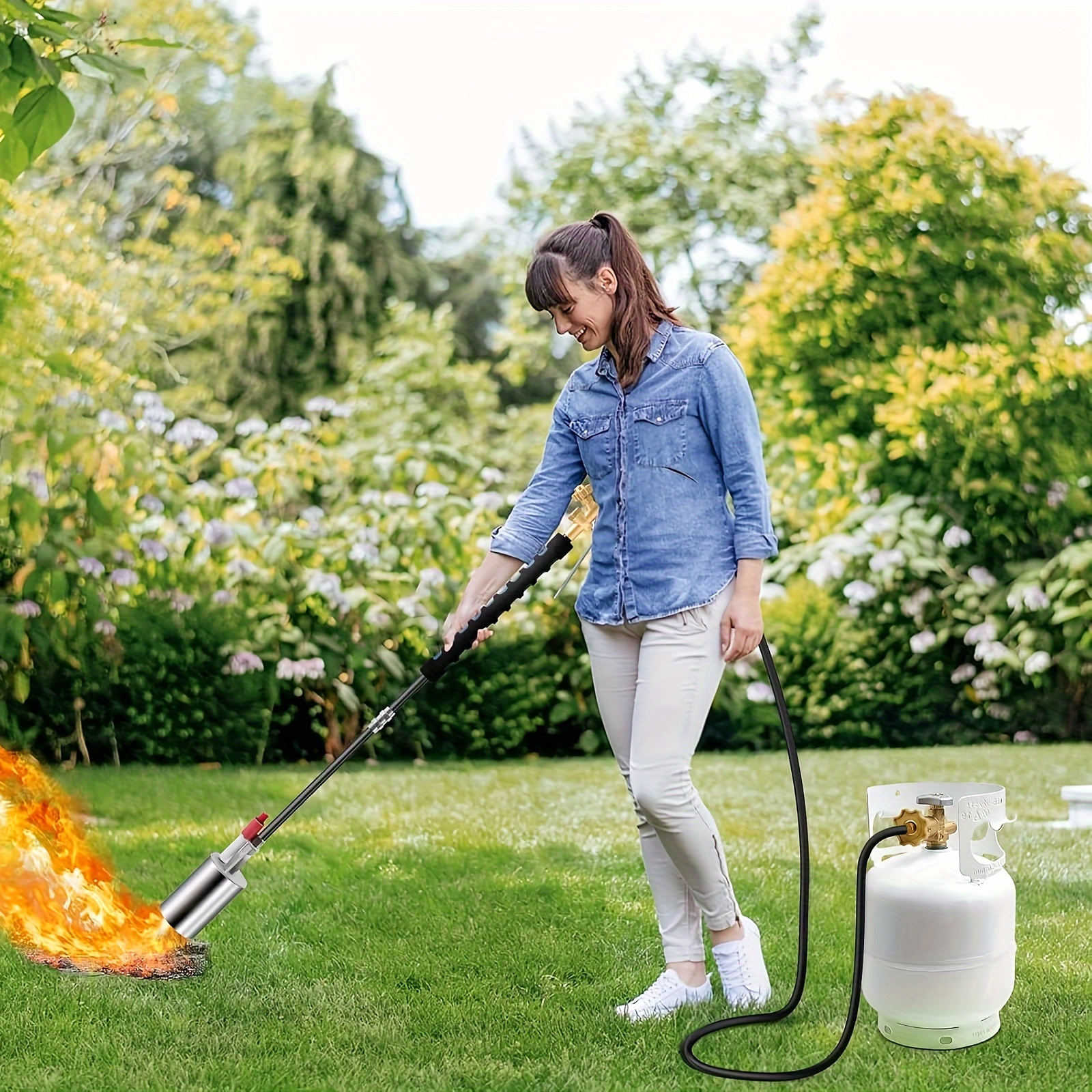 10ft Propane Weed Torch Kit, High-Output Professional Flamethrower for Weeding Roofing Ice Snow, Heavy Duty Blow Torch with Self Igniter And Long Hose, Perfect Father's Day Gift - Image 3