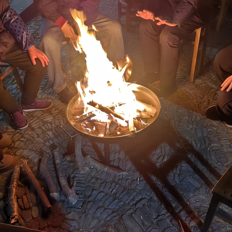 1 Set Foldable Outdoor Camping Fire Pit, Charcoal Stove, Wood-Burning Heater, Portable Design with Carbon Steel Base & Solid Iron Grate, Integrated Handle, Includes Bonus Mesh Net and Fire Hook – Ideal for Camping, Heating, and Multi-Scene Use - Image 2