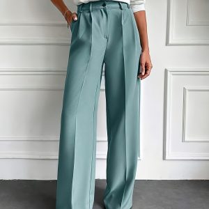 Women's Elegant Wide-Leg Dress Pants with Slant Pocket - Solid Color Suit Trousers, Machine Washable Blazer-Compatible for, Office & Semi-Formal Wear | Year-Round Professional Attire (No Stretch)