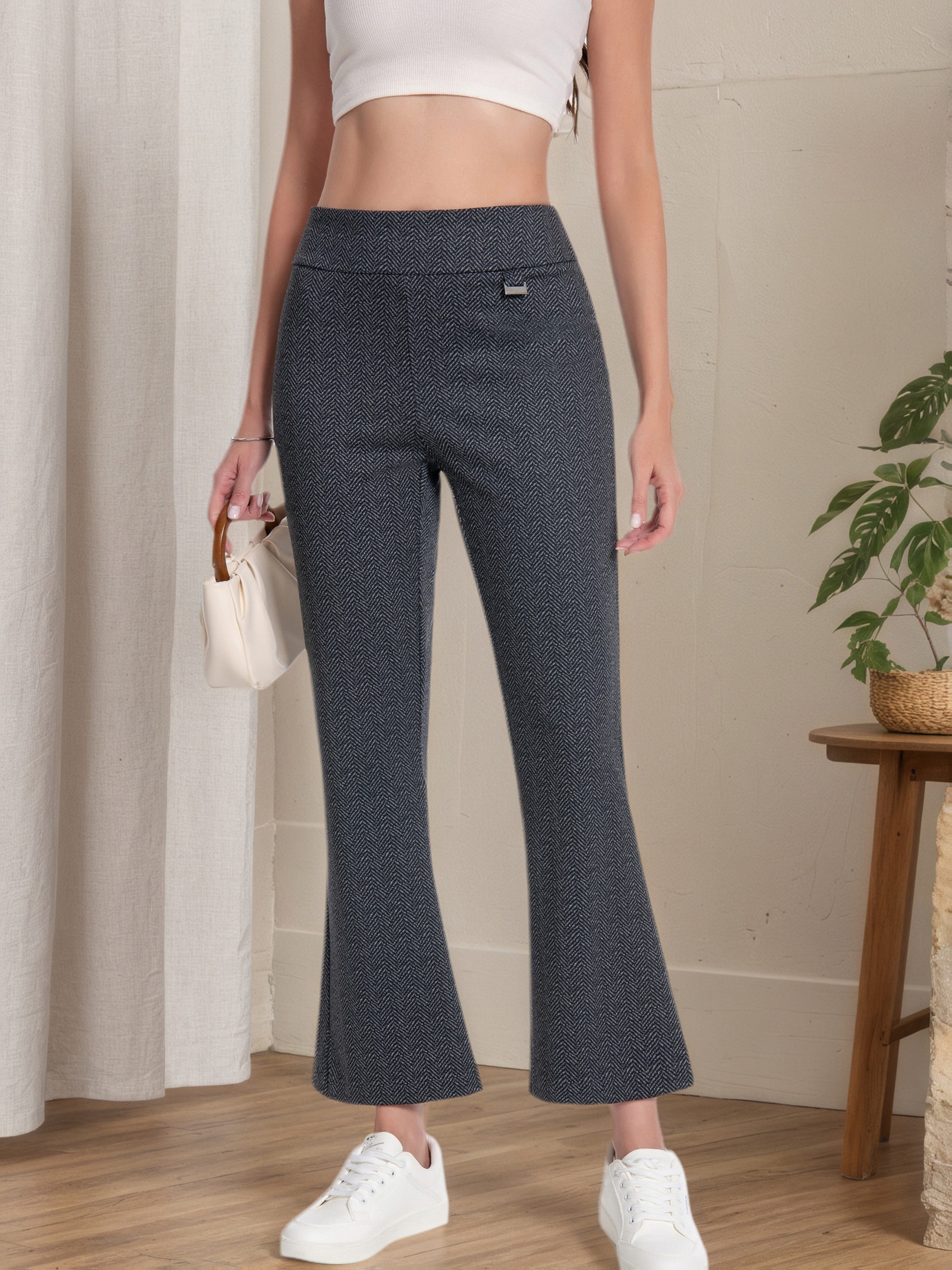 Women Pull On Waistband Bootcut Dress Pants With During Print Ponte Fashion Patten Flare Leg Pant - Image 5