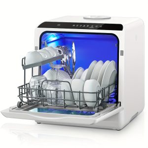 Countertop Dishwasher with 5+1 Programs, Baby Care, Dual Spray, High-Temp, Air-Dry, Timeing Function, No Hookup Needed, Portable Dishwasher with 1.32gal Built-in Water Tank, Mini Dishwasher for Home, Apartments, RVs