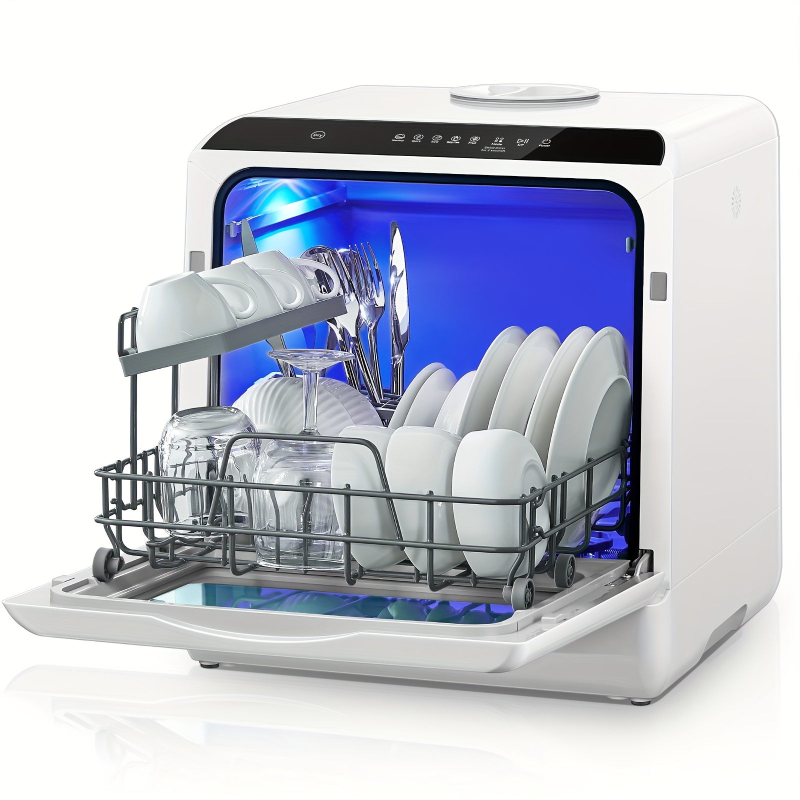 Countertop Dishwasher with 5+1 Programs, Baby Care, Dual Spray, High-Temp, Air-Dry, Timeing Function, No Hookup Needed, Portable Dishwasher with 1.32gal Built-in Water Tank, Mini Dishwasher for Home, Apartments, RVs