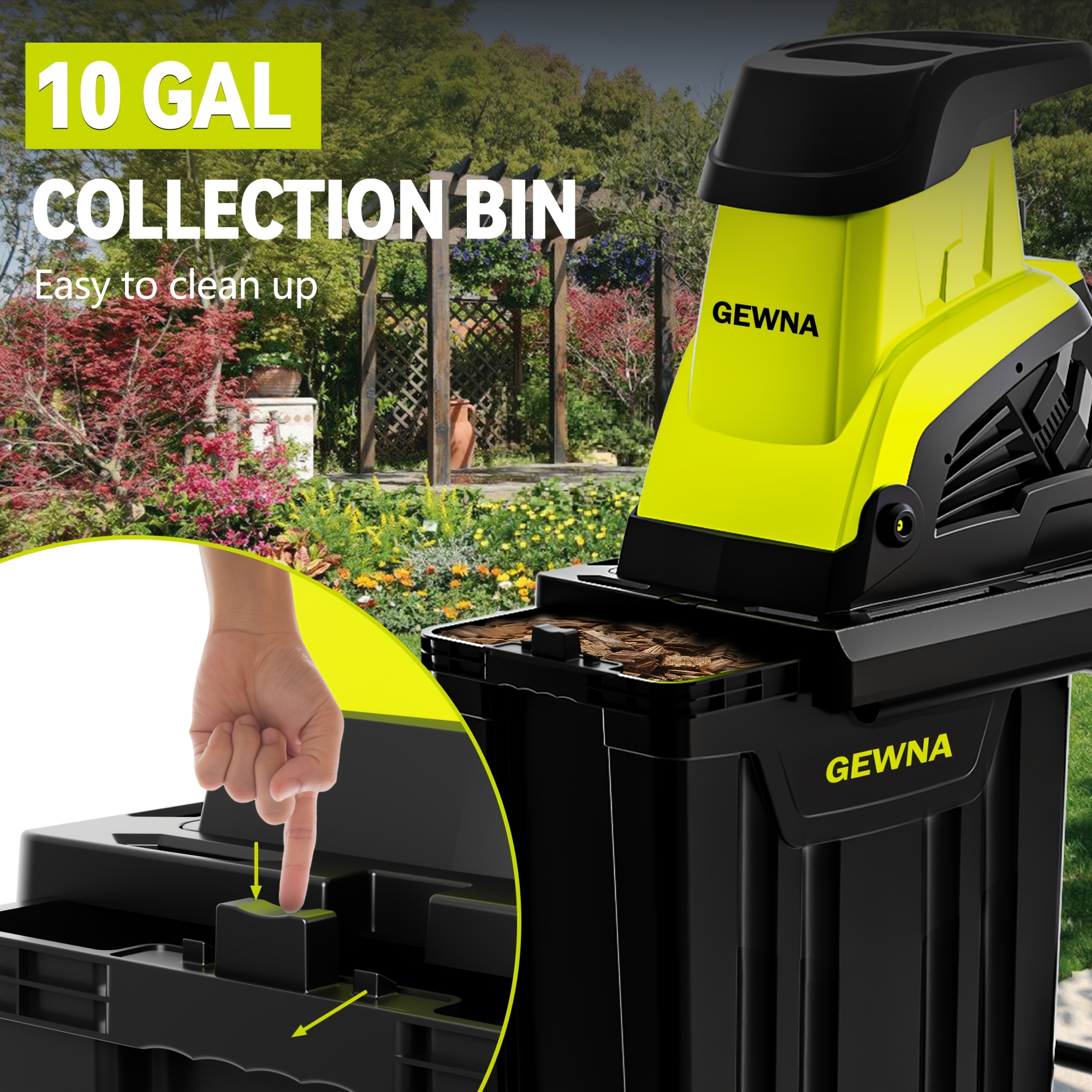 Wood Chipper, 1800W High Power Garden Branch Shredder, 15-Amp Electric Brushless Wood Chipper, Garden Tools With 10 Gallon Collecting Bin, Easy To Clean For Branches, Leaves And Yard Cleanup, Fathers Day Gift - Image 9