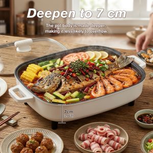 Non-stick Multifunctional Electric Cooking Pot with Aluminum Alloy Inner Pot, Glass Lid And Knob Thermostat. All-in-one for Frying, Grilling, Braising, Stewing And Hot Pot, Serves 2-6 People. Ideal for Home, Parties, Camping And Holiday Gifts.