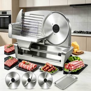 250W Electric Food Slicer For Home, Stainless Steel Meat Cutter With 3 Blades & 0-15mm Adjustable Thickness - Perfect For Deli Meat, Bread, Cheese, Fruit & Vegetable