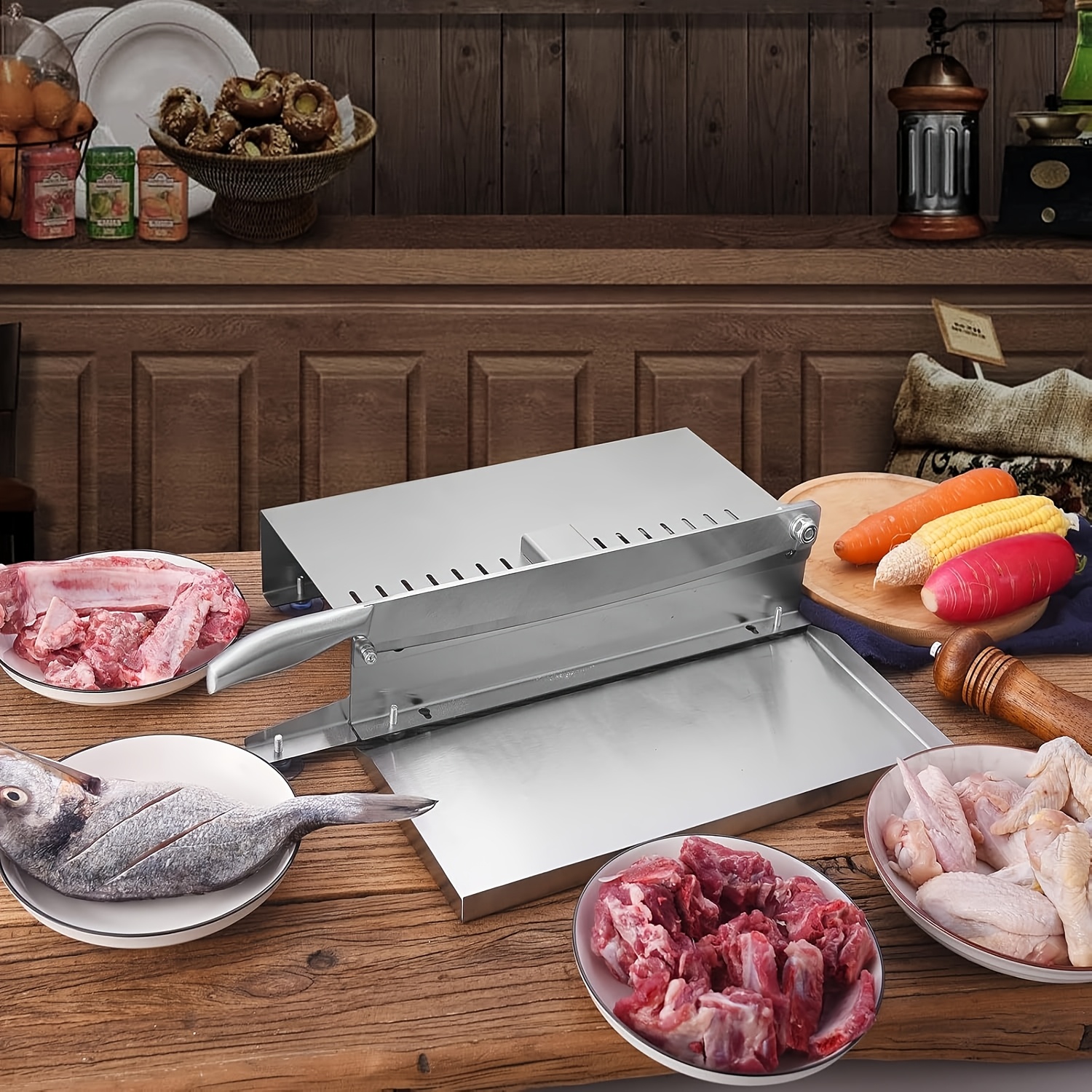 Easy Clean Stainless Steel Manual Meat Slicer and Bone Cutter - Non-Slip Base, Adjustable Blade, Rectangular Blade, Adjustable Thickness, Easily Cut Frozen Beef, Chops, Fruits and Vegetables - for Home Kitchens and Delis, Meat Grinder, Kitchen Gadget - Image 2