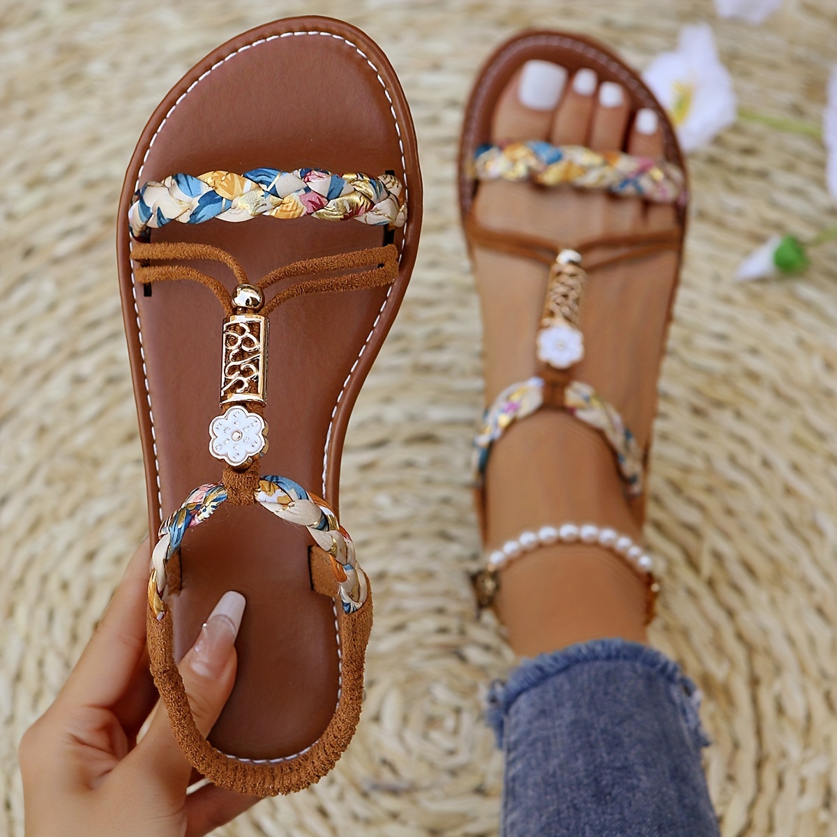 Women's Braided Sandals - Elastic Strap Slip On Lightweight Beach Shoes, Comfort Non-slip - For Women - Suitable for Summer, Beach & Vacation - Perfect Gift for Women - Image 6