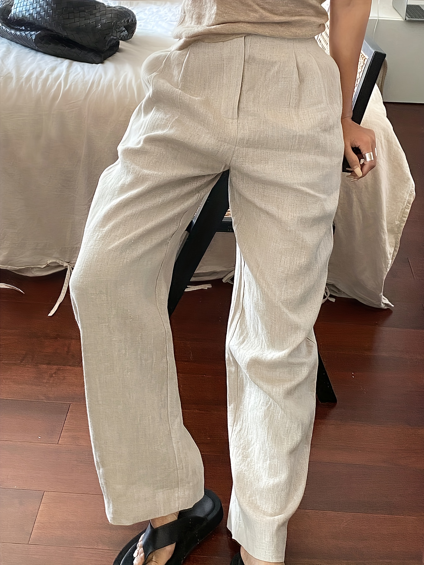 2026 Spring/Summer New Vacation Style Women's High-Waisted Pants / Business Casual Vacation Wide-Leg Pants, Loose Fit Summer New Linen LL168 - Image 6