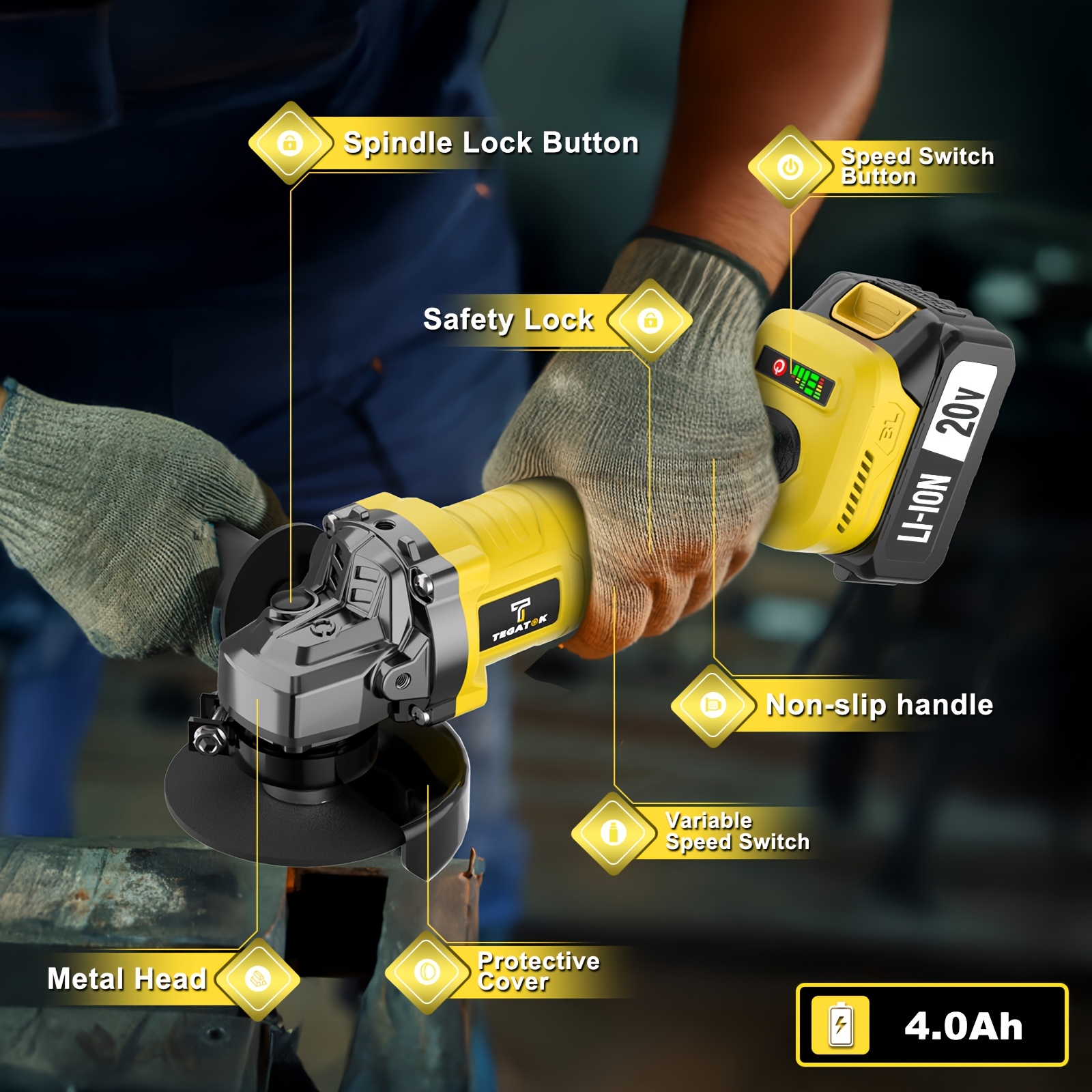 All-in-One 20V Brushless Power Tool Kit For Home - 4 Cordless Tools With 3 Batteries, Impact Wrench & Hammer Drill, Angle Grinder, Electric Drill, Combo For Renovation - Image 6