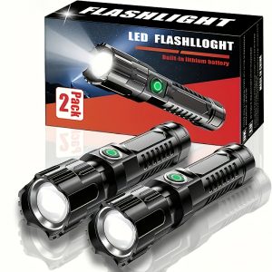 2pcs High-Powered Zoom Flashlights, Outdoor Multifunctional Portable Home Mini Retractable Zoom Light, Camping Gear, Outdoor Flashlight, Portable Flashlight, Mini Flashlight, Durable Structure, Sturdy Construction, Bright Beam