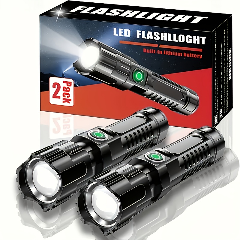 2pcs High-Powered Zoom Flashlights, Outdoor Multifunctional Portable Home Mini Retractable Zoom Light, Camping Gear, Outdoor Flashlight, Portable Flashlight, Mini Flashlight, Durable Structure, Sturdy Construction, Bright Beam