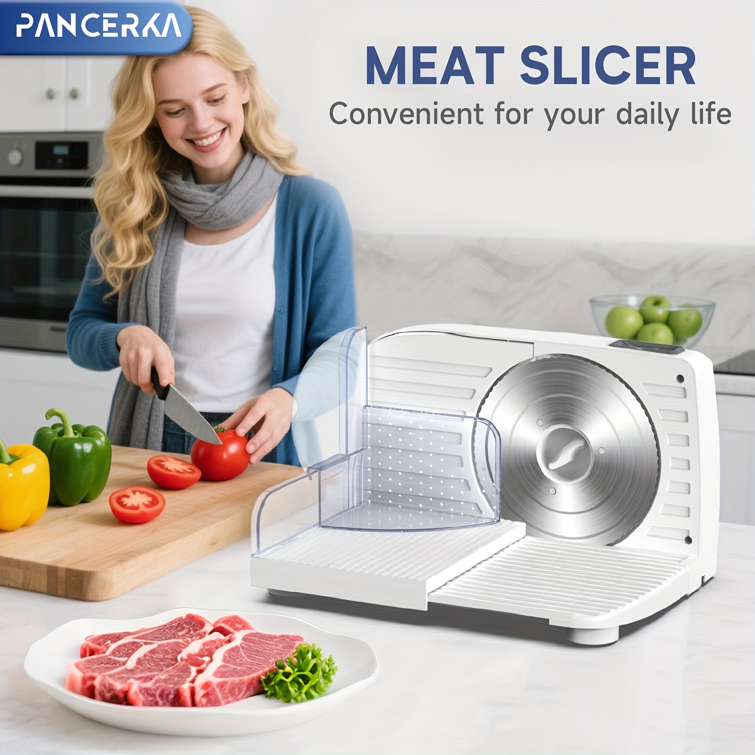 PANCERKA 1pc Electric Meat Slicer, 0-15Mm Adjustable Thickness, Suitable for Home And Commercial Use, Cutting Deli Food, Meat, Vegetables, Fruits, Lamb Slicer/Meat Cutter/Electric Bread Slicer/Meat Slicer Machine/Halloween & Christmas Gift - Image 9