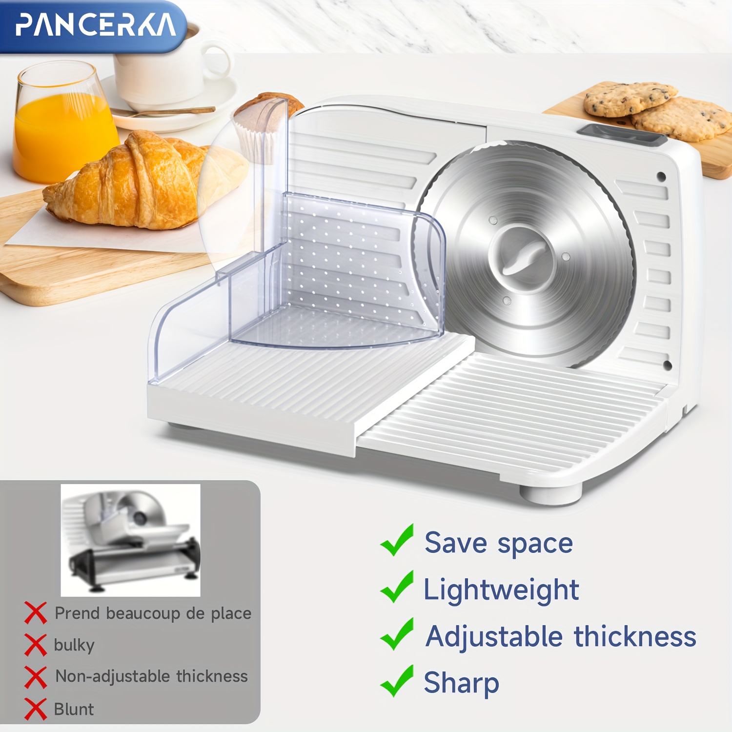 PANCERKA 1pc Electric Meat Slicer, 0-15Mm Adjustable Thickness, Suitable for Home And Commercial Use, Cutting Deli Food, Meat, Vegetables, Fruits, Lamb Slicer/Meat Cutter/Electric Bread Slicer/Meat Slicer Machine/Halloween & Christmas Gift - Image 4
