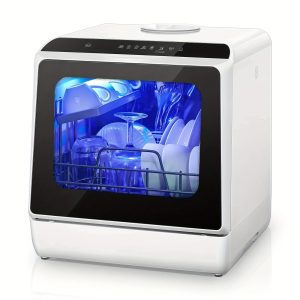Countertop Dishwasher, No Hookup Needed, 6 Programs, Dual Spray, High-Temp & Air-Dry & Timeing Function, Portable Dishwasher Countertop with 1.32gal Built-in Water Tank, Mini Dishwasher for Home, Apartments, RVs