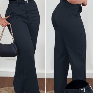 Women'S Fashion Solid Color Elegant Trousers, All-Season Style, Machine Washable, Suitable for Office And Casual Wear
