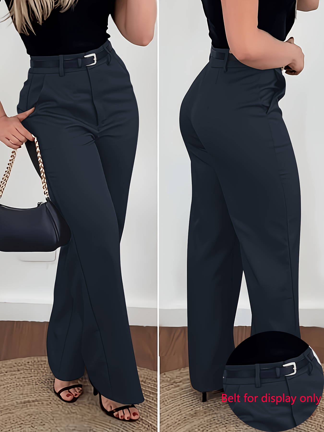 Women'S Fashion Solid Color Elegant Trousers, All-Season Style, Machine Washable, Suitable for Office And Casual Wear