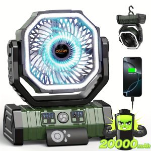20000mAh Portable Camping Fan & Lantern Suitable for Tent, Travel, Car, Outdoor - Rechargeable Oscillating Ceiling/Ceiling Fan with Remote, Stable Handle, 4-Speed, Ultra-Long Battery Life for Picnic, Bedroom, RV