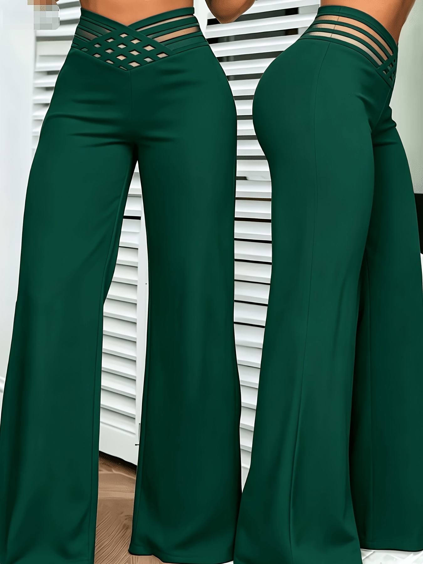 Women'S Cross-Waist Straight Pants with Mesh Design, Suitable for Outings And Dates, These Solid Color Slightly Stretchy Casual Trousers - Image 4