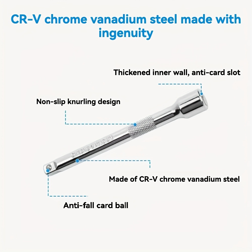 4pcs 1/4" Socket Extension Kit, Drive Socket Quarter Inch Wrench Ratchet Extension Bar Set, 2"/50mm, 3"/75mm, 4"/100mm, 6"/150mm, High-Quality CR-V Durable Material - Image 2
