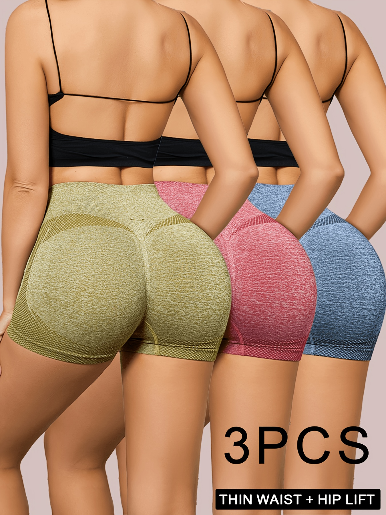 3pcs Women's High-Waisted Tummy Control and Butt-Lifting Yoga Shorts, High-Stretch Fabric, Breathable, Comfortable, and Form-Fitting, Color-Block Design, Mixed Color Set, Suitable for All Seasons