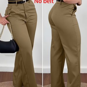 Beltless Elegant Casual Women's Trousers, Solid Color Spring/autumn Suit Pants for Professional Wear, Women's Clothing