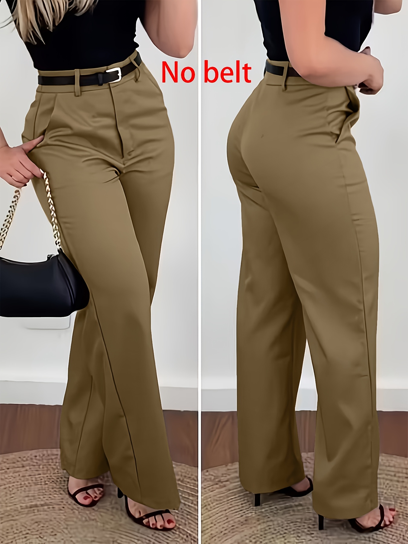 Beltless Elegant Casual Women's Trousers, Solid Color Spring/autumn Suit Pants for Professional Wear, Women's Clothing