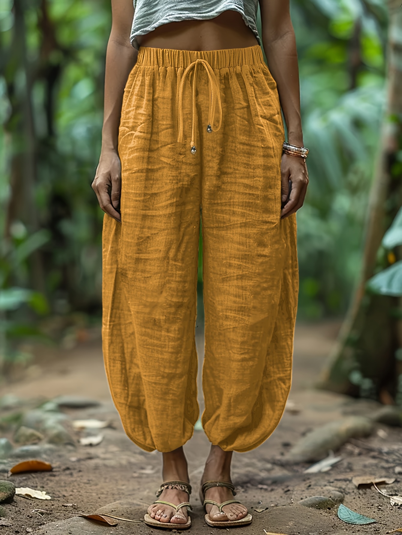 Linen Loose And Comfortable Minimalist Linen Lantern Pants - Image 2