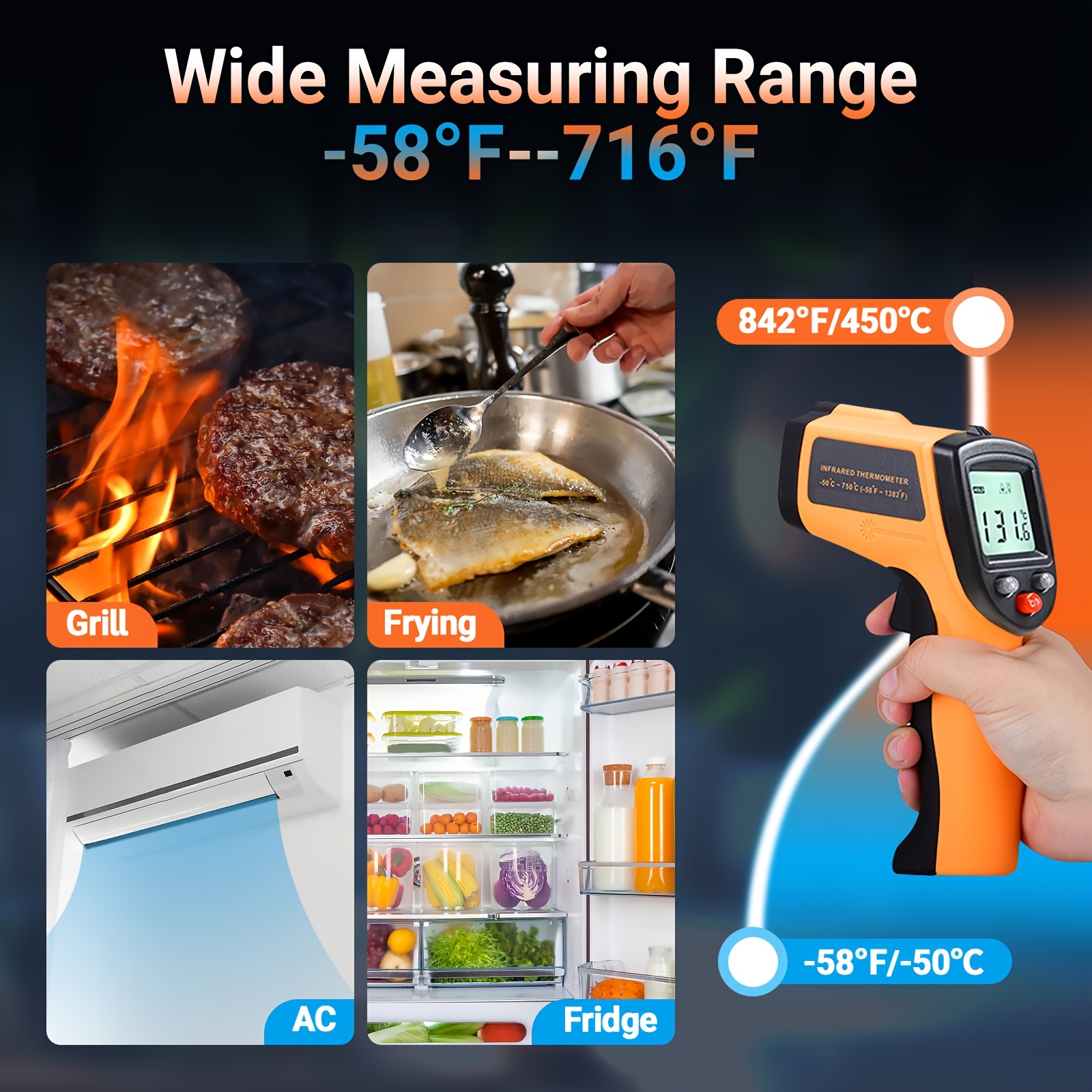 Infrared Thermometer Gun, Non-Contact Surface Thermometer Gun for Pizza Cooking, Ovens, Grills, Frying And Repair(Non-Human) - Image 7