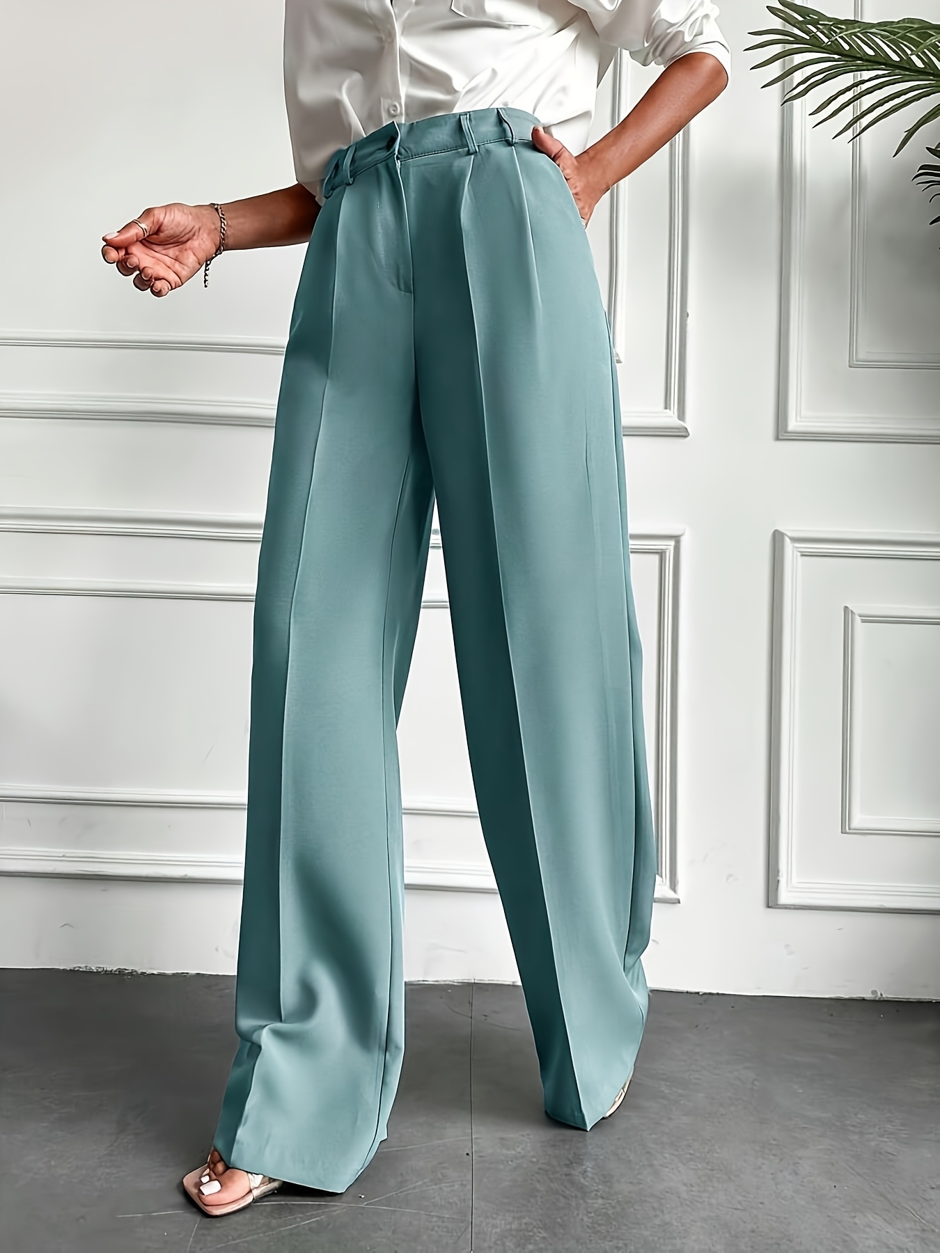 Women's Elegant Wide-Leg Dress Pants with Slant Pocket - Solid Color Suit Trousers, Machine Washable Blazer-Compatible for, Office & Semi-Formal Wear | Year-Round Professional Attire (No Stretch) - Image 4