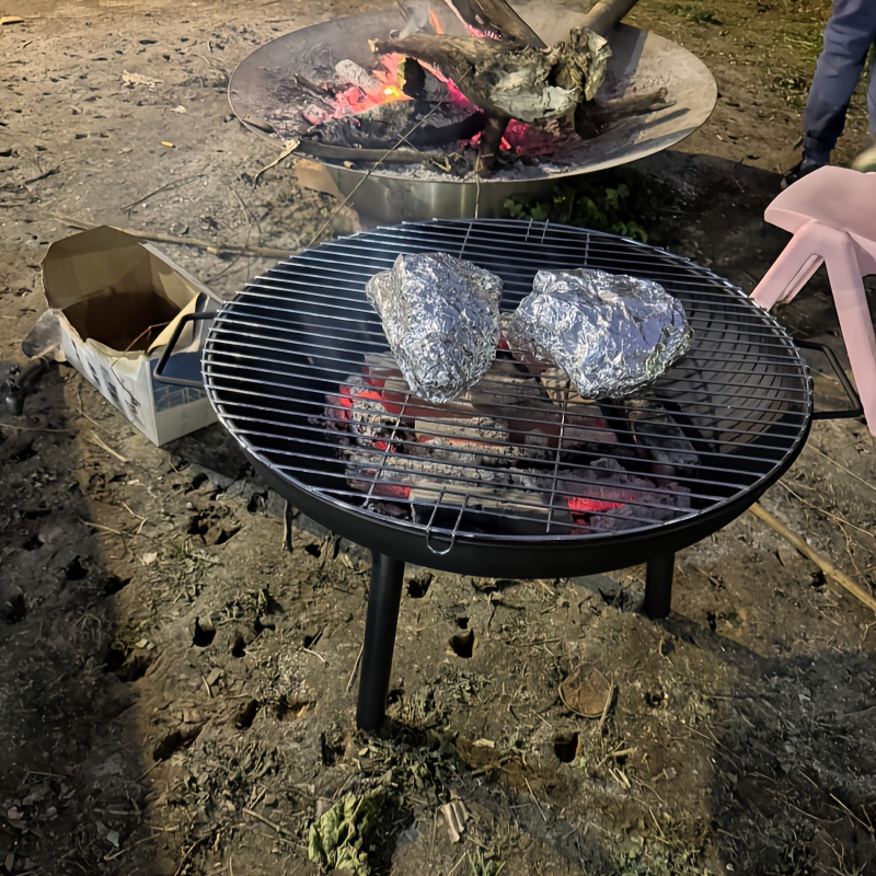 1 Set Foldable Outdoor Camping Fire Pit, Charcoal Stove, Wood-Burning Heater, Portable Design with Carbon Steel Base & Solid Iron Grate, Integrated Handle, Includes Bonus Mesh Net and Fire Hook – Ideal for Camping, Heating, and Multi-Scene Use - Image 5