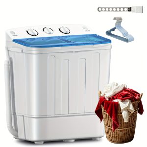 19lbs Capacity Compact Mini PortableDouble Drum Washer Free 7 Hangers And 1Drying Rod - Saves Space, 1300RPM, Saves Energy AndTakes Care Of Your Clothes - Great for Smallloads, Camping And Caravanning!